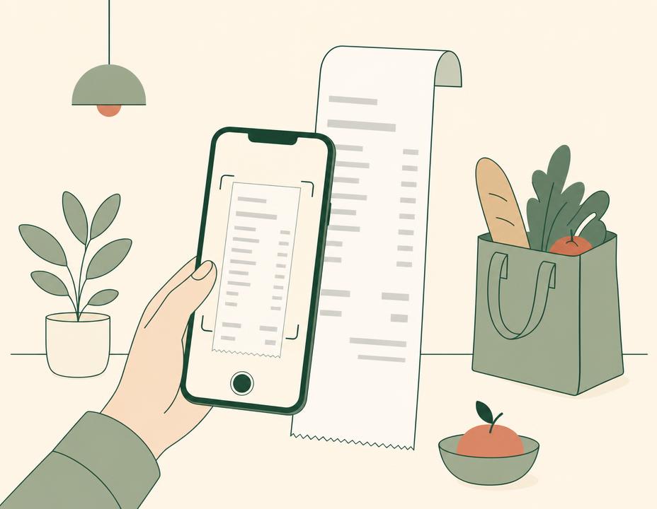 Illustration of a phone scanning a grocery receipt